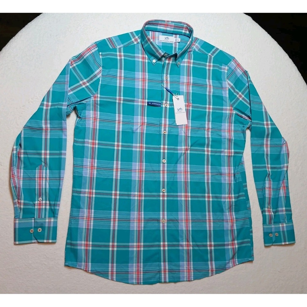 Southern Tide Intercoastal Shirt Mens Large L Greenview Plaid NWT Performance